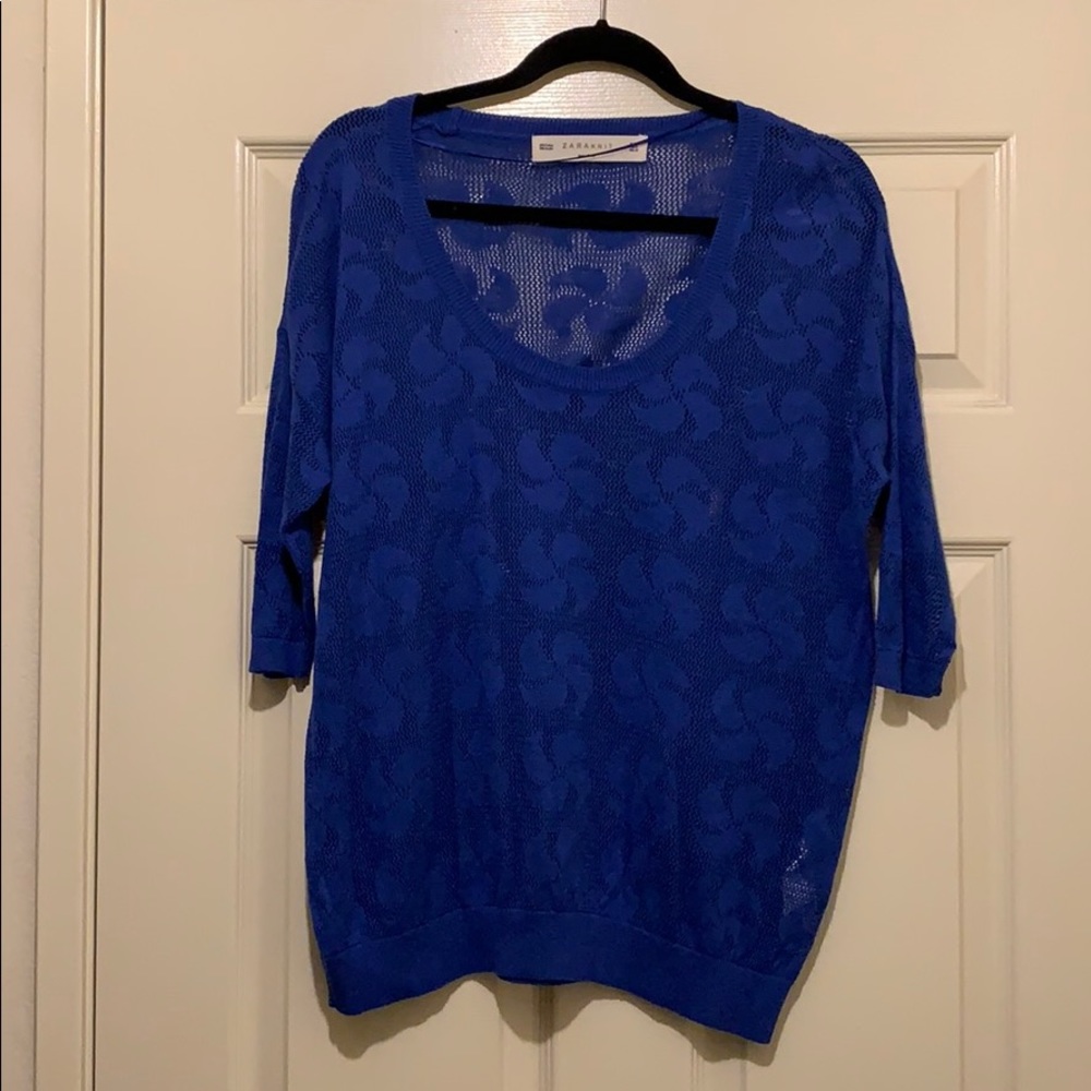 Zara Royal Blue Knit Top with 3/4 Sleeves